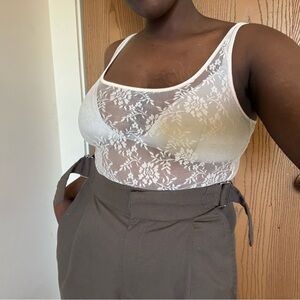 H&M White Floral Lace Thong Bodysuit